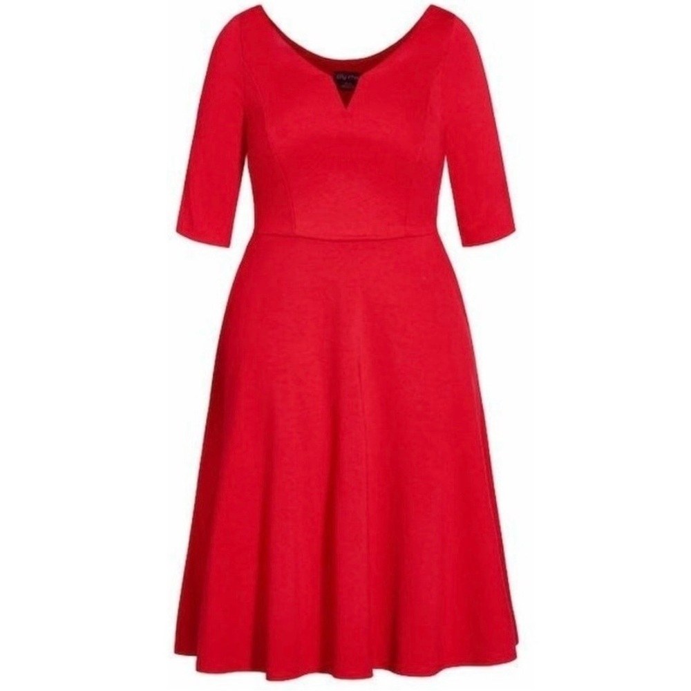 NWT City Chic Red Classic sleeve Midi dress with pockets; size 16